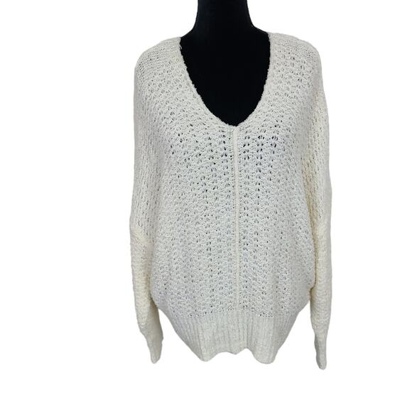 Time & Tru Women Cream Open Knit Soft Beachy Coastal Cottage Core Sweater XL - Picture 2 of 14